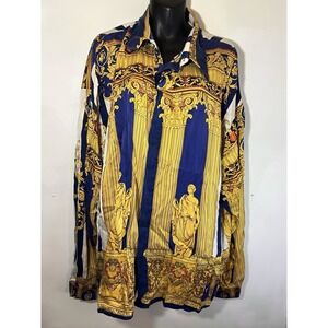 Creme De Silk Men's XL Button Up Baroque Greek Roman Architecture Gods Palace